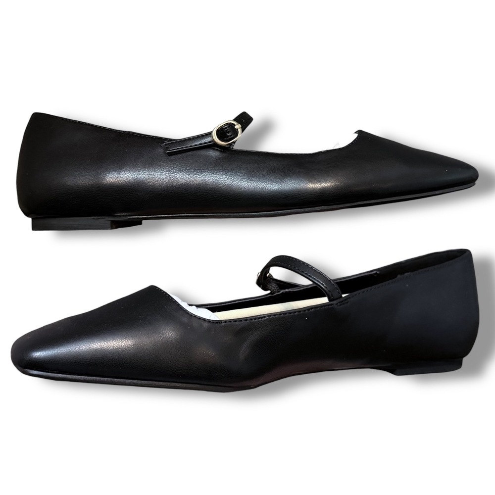 NIB JustFab Ellidy Black Pointed Toe Mary Jane Flats Women Size 8.5